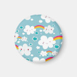 happy kawaii rainbow and cloud sky pattern fridge magnet