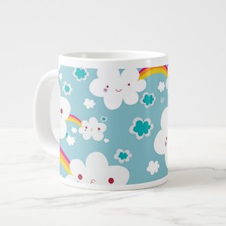 happy kawaii rainbow and cloud sky pattern extra large mug