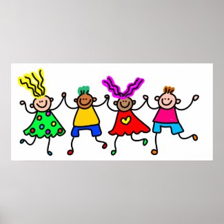 cartoonHappy Kids holding hands together Poster