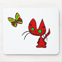 Happy Kitty Cat Watching A Butterfly Mouse Pad
