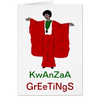 Happy Kwanzaa with lady in red and green caftan Cards