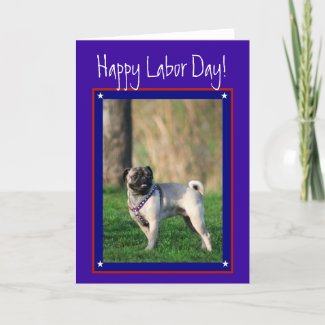 Happy Labor Day Patriotic Pug greeting card card
