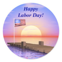 Happy Labor Day US Flag and Dock Round Sticker