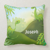 happy land dino dinosaur cartoon throw pillows