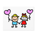 happy lover children with heart shape balloon postcard