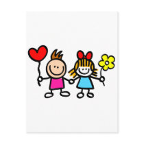 happy lover children with heart shape balloon post cards