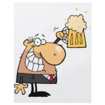 happy man cartoon celebrating with beer flyers