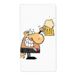happy man cartoon celebrating with beer labels