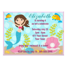 Happy Mermaid Pool Party Custom Invitations