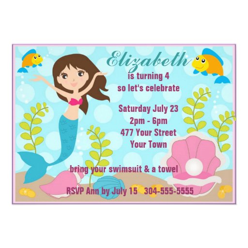 Happy Mermaid Pool Party Custom Invitations (front side)