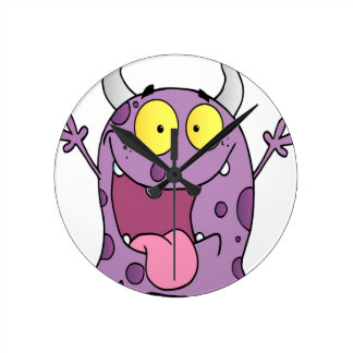 Happy Monster Cartoon Character Round Clocks
