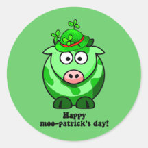 happy moo patricks day round sticker