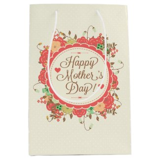 Happy Mother Day Text & Colorful Floral Design Medium Gift Bag