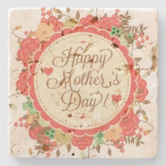 Happy Mother Day Text & Colorful Floral Design Stone Beverage Coaster