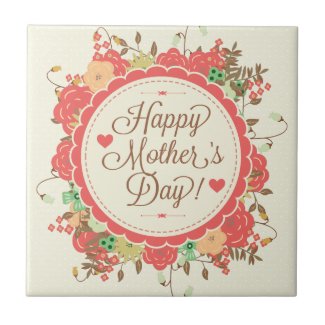 Happy Mother Day Text & Colorful Floral Design Small Square Tile