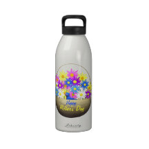 Happy Mothers Day Basket of Daisies and Blue Bird Water Bottle