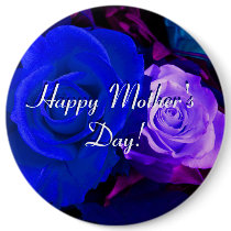 Happy Mother's Day Blue Purple Roses Pinback Buttons