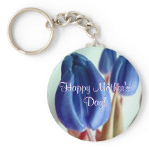 Happy Mother's Day Blue Tulips Keychain
