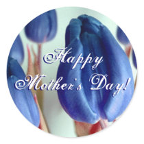 Happy Mother's Day Blue Tulips Round Stickers