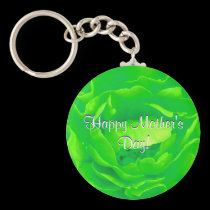Happy Mother's Day Bright Green Rose keychains