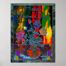 Happy Mothers Day Floral Abstract Posters