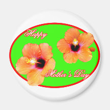 Happy Mother's Day Hibiscus Green Red Oval The MUS Magnet