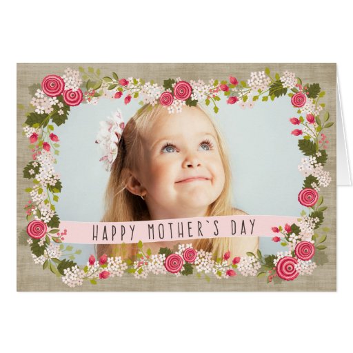 Happy Mothers Day Photo Floral Burlap Card Zazzle