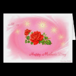 Happy Mother's Day Pink With Red Rose Card cards