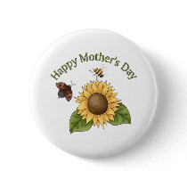 happy Mothers Day Sunflower, Butterfly, Bee buttons