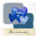 Happy Mother's Day Three Hearts Blue Personalized Invite