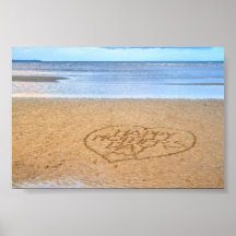 Happy Mother's Day with Love Heart in the Sand Poster