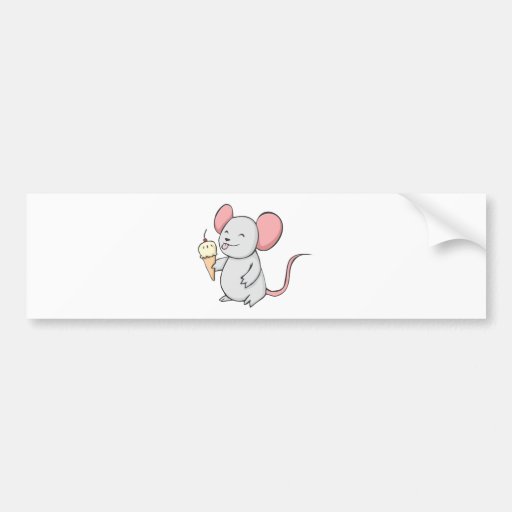 Happy Mouse Eating Ice Cream Bumper Stickers