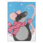 Happy Mouse in Snow Christmas Card cards