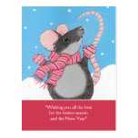 Happy Mouse in Snow Festive Season Postcard postcards