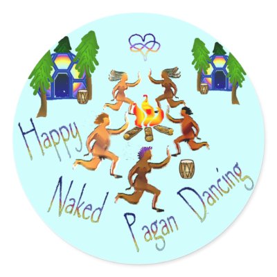 Happy Naked Pagan Dancing Sticker by bakawoosi