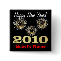 Happy New Year 2010 Party Pin - Guest Favor buttons