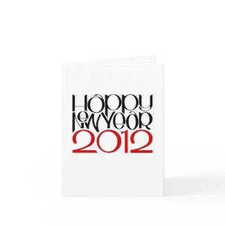 Happy New Year 2012 black red Note Card card