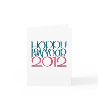 Happy New Year 2012 teal cranberry Note Card card