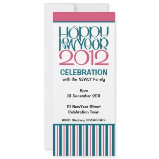 Happy New Year 2012 teal cranberry Party Invite invitation