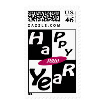 Happy New Year b&w postage