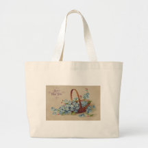 Happy New Year Basket with Flowers Canvas Bags