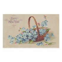 Happy New Year Basket with Flowers Rectangle Sticker