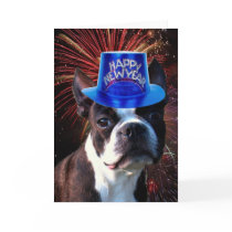 Happy New Year Boston terrier greeting card