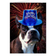 Happy New Year Boston terrier greeting card