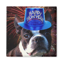 Happy New Year Boston terrier magnet