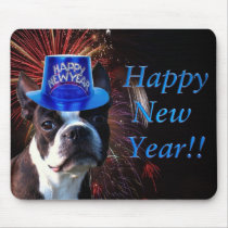 Happy New Year Boston terrier mousepad