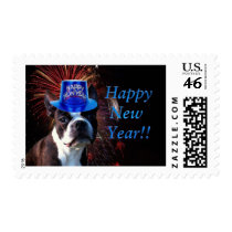 Happy New Year Boston terrier postage