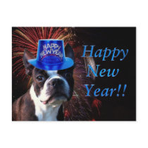 Happy New Year Boston terrier postcard