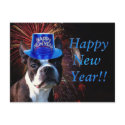 Happy New Year Boston terrier postcard
