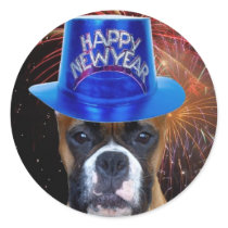 Happy New Year Boxer dog stickers